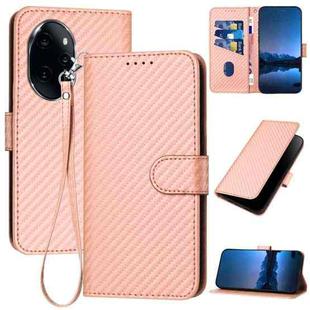 For Honor 100 Pro YX0070 Carbon Fiber Buckle Leather Phone Case with Lanyard(Pink)