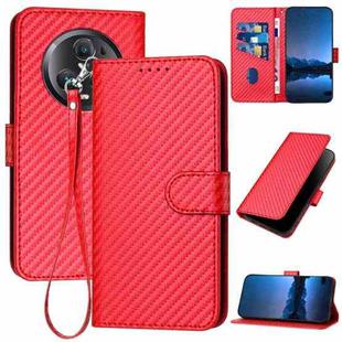 For Honor Magic5 Pro YX0070 Carbon Fiber Buckle Leather Phone Case with Lanyard(Red)