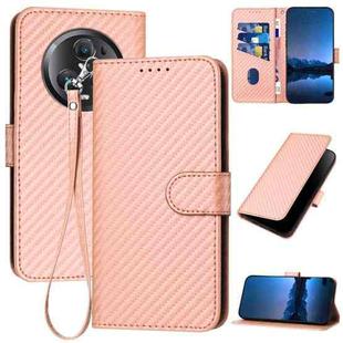 For Honor Magic5 Pro YX0070 Carbon Fiber Buckle Leather Phone Case with Lanyard(Pink)