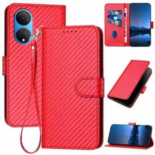 For Honor X7 4G / Play 30 Plus YX0070 Carbon Fiber Buckle Leather Phone Case with Lanyard(Red)