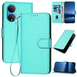 For Honor X7 4G / Play 30 Plus YX0070 Carbon Fiber Buckle Leather Phone Case with Lanyard(Light Blue)