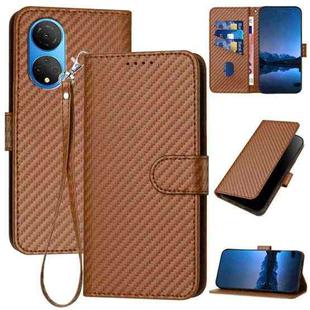 For Honor X7 4G / Play 30 Plus YX0070 Carbon Fiber Buckle Leather Phone Case with Lanyard(Coffee)