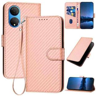 For Honor X7 4G / Play 30 Plus YX0070 Carbon Fiber Buckle Leather Phone Case with Lanyard(Pink)