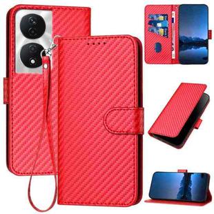 For Honor X7b 5G YX0070 Carbon Fiber Buckle Leather Phone Case with Lanyard(Red)