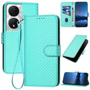 For Honor X7b 5G YX0070 Carbon Fiber Buckle Leather Phone Case with Lanyard(Light Blue)