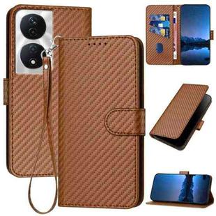 For Honor X7b 5G YX0070 Carbon Fiber Buckle Leather Phone Case with Lanyard(Coffee)