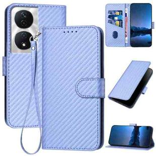 For Honor X7b 5G YX0070 Carbon Fiber Buckle Leather Phone Case with Lanyard(Light Purple)