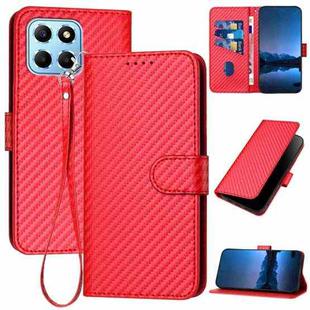 For Honor X8 5G YX0070 Carbon Fiber Buckle Leather Phone Case with Lanyard(Red)