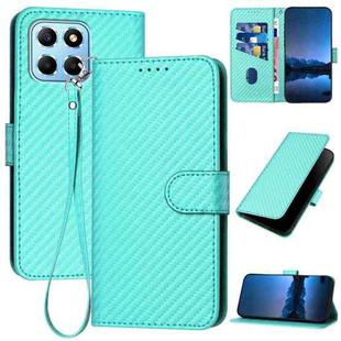 For Honor X8 5G YX0070 Carbon Fiber Buckle Leather Phone Case with Lanyard(Light Blue)