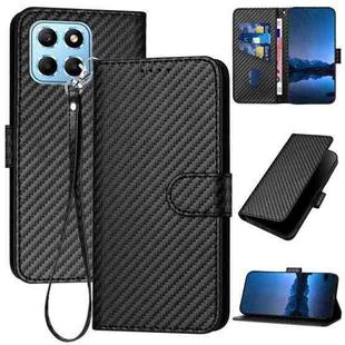 For Honor X8 5G YX0070 Carbon Fiber Buckle Leather Phone Case with Lanyard(Black)