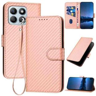 For Honor X8b YX0070 Carbon Fiber Buckle Leather Phone Case with Lanyard(Pink)