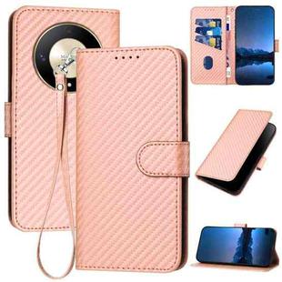 For Honor X9b YX0070 Carbon Fiber Buckle Leather Phone Case with Lanyard(Pink)