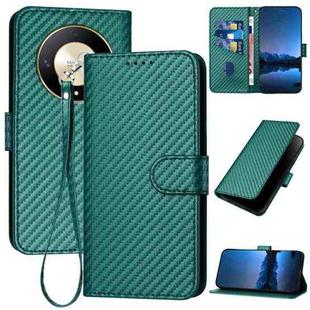 For Honor X9b YX0070 Carbon Fiber Buckle Leather Phone Case with Lanyard(Dark Green)