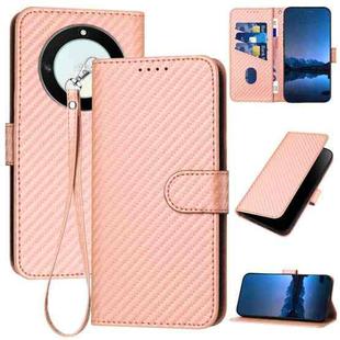 For Honor X40 5G / X9a 5G / Magic5 Lite YX0070 Carbon Fiber Buckle Leather Phone Case with Lanyard(Pink)