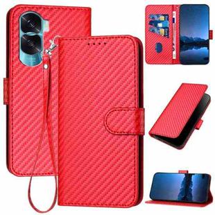 For Honor X50i 5G / 90 Lite YX0070 Carbon Fiber Buckle Leather Phone Case with Lanyard(Red)
