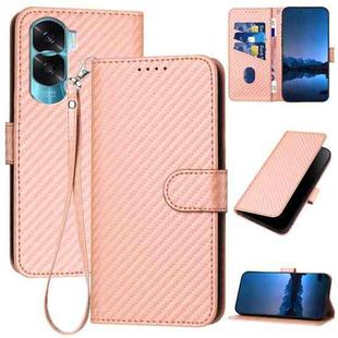For Honor X50i 5G / 90 Lite YX0070 Carbon Fiber Buckle Leather Phone Case with Lanyard(Pink)