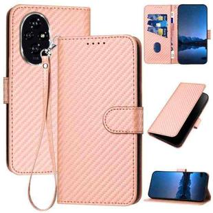For Honor 200 YX0070 Carbon Fiber Buckle Leather Phone Case with Lanyard(Pink)