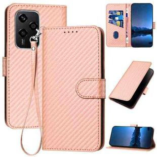 For Honor 200 Lite Global YX0070 Carbon Fiber Buckle Leather Phone Case with Lanyard(Pink)