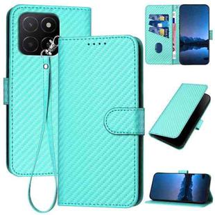 For Honor X5b / X5b Plus Global YX0070 Carbon Fiber Buckle Leather Phone Case with Lanyard(Light Blue)