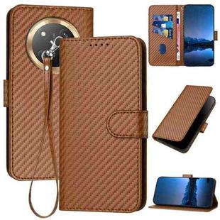 For Honor X9c Global YX0070 Carbon Fiber Buckle Leather Phone Case with Lanyard(Coffee)