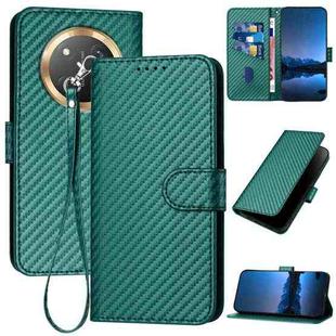 For Honor X9c Global YX0070 Carbon Fiber Buckle Leather Phone Case with Lanyard(Dark Green)