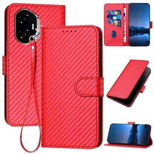 For Honor 300 YX0070 Carbon Fiber Buckle Leather Phone Case with Lanyard(Red)