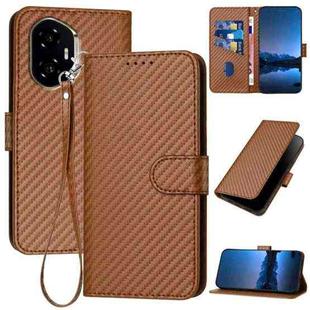 For Honor 300 YX0070 Carbon Fiber Buckle Leather Phone Case with Lanyard(Coffee)