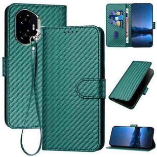 For Honor 300 YX0070 Carbon Fiber Buckle Leather Phone Case with Lanyard(Dark Green)