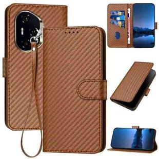 For Honor 300 Pro / Honor 300 Ultra YX0070 Carbon Fiber Buckle Leather Phone Case with Lanyard(Coffee)