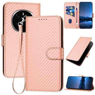 For Honor Magic7 YX0070 Carbon Fiber Buckle Leather Phone Case with Lanyard(Pink)