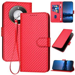 For Honor X60 / X9c Smart YX0070 Carbon Fiber Buckle Leather Phone Case with Lanyard(Red)