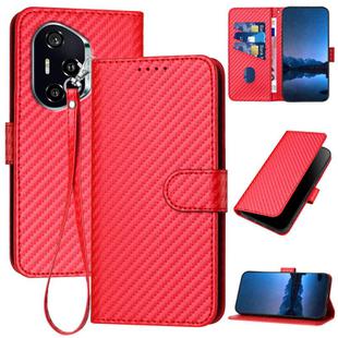 For Honor 400 YX0070 Carbon Fiber Buckle Leather Phone Case with Lanyard(Red)