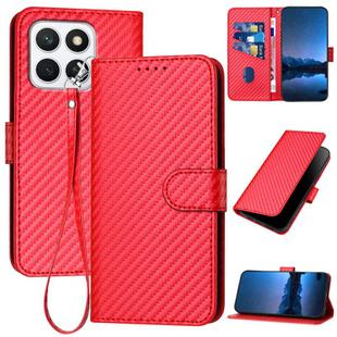 For Honor X8c 4G YX0070 Carbon Fiber Buckle Leather Phone Case with Lanyard(Red)