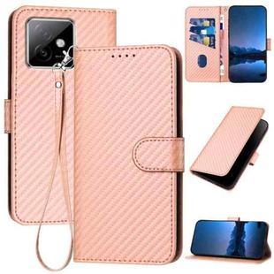 For Honor X60 GT YX0070 Carbon Fiber Buckle Leather Phone Case with Lanyard(Pink)