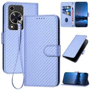 For Huawei Enjoy 70 YX0070 Carbon Fiber Buckle Leather Phone Case with Lanyard(Light Purple)