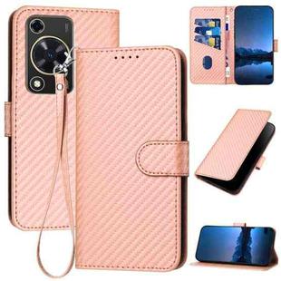For Huawei Enjoy 70 YX0070 Carbon Fiber Buckle Leather Phone Case with Lanyard(Pink)