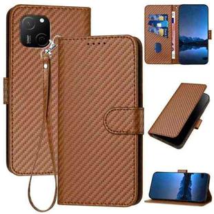 For Huawei Maimang A20 YX0070 Carbon Fiber Buckle Leather Phone Case with Lanyard(Coffee)