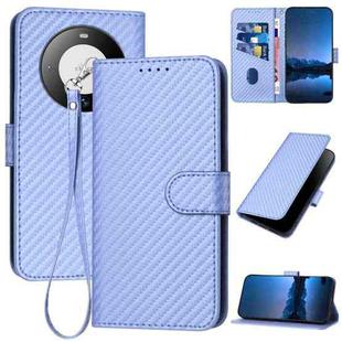 For Huawei Mate 60 YX0070 Carbon Fiber Buckle Leather Phone Case with Lanyard(Light Purple)