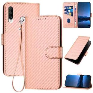 For Huawei P30 Llite / Nova 4e YX0070 Carbon Fiber Buckle Leather Phone Case with Lanyard(Pink)