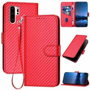 For Huawei P30 Pro YX0070 Carbon Fiber Buckle Leather Phone Case with Lanyard(Red)