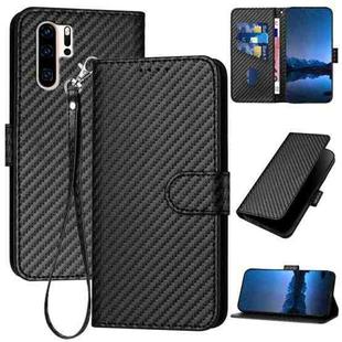 For Huawei P30 Pro YX0070 Carbon Fiber Buckle Leather Phone Case with Lanyard(Black)