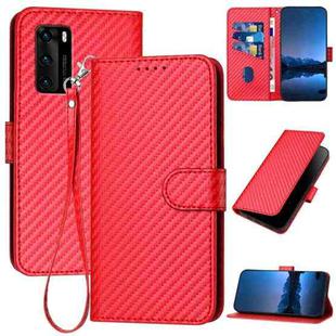 For Huawei P40 YX0070 Carbon Fiber Buckle Leather Phone Case with Lanyard(Red)