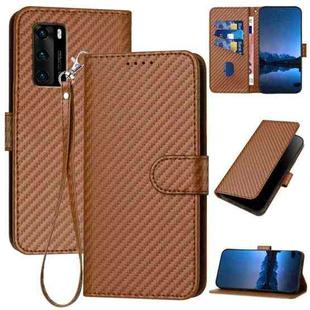 For Huawei P40 YX0070 Carbon Fiber Buckle Leather Phone Case with Lanyard(Coffee)