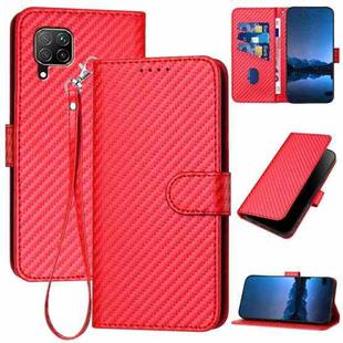 For Huawei P40 Llite YX0070 Carbon Fiber Buckle Leather Phone Case with Lanyard(Red)