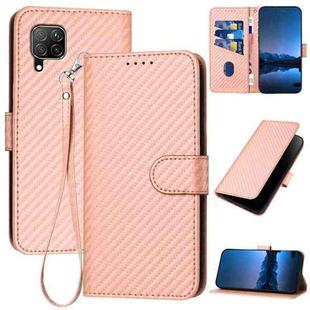 For Huawei P40 Llite YX0070 Carbon Fiber Buckle Leather Phone Case with Lanyard(Pink)