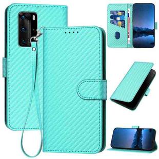 For Huawei P40 Pro YX0070 Carbon Fiber Buckle Leather Phone Case with Lanyard(Light Blue)