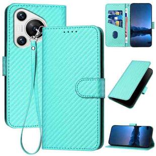 For Huawei Pura 70 YX0070 Carbon Fiber Buckle Leather Phone Case with Lanyard(Light Blue)