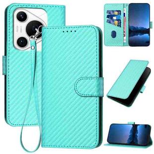 For Huawei Pura 70 Pro / Pura 70 Ultra YX0070 Carbon Fiber Buckle Leather Phone Case with Lanyard(Light Blue)