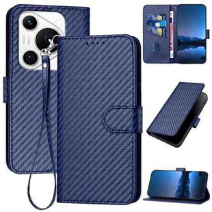 For Huawei Pura 70 Pro / Pura 70 Ultra YX0070 Carbon Fiber Buckle Leather Phone Case with Lanyard(Royal Blue)