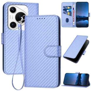 For Huawei Pura 70 Pro / Pura 70 Ultra YX0070 Carbon Fiber Buckle Leather Phone Case with Lanyard(Light Purple)